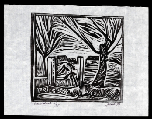 Linosnede uit 1979 van de Gentse kunstenaar Gustaaf Prils