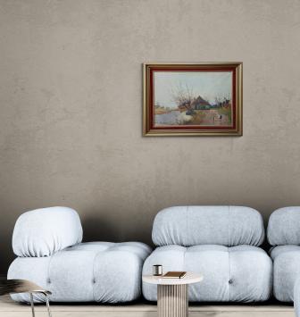 Herfstlandschap, boerderij aan het ven