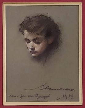 Louis-Jacques Camerlinckx met een kunstwerk uit 1949
