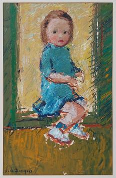 De Belgische kunstschilder Lode Bosmans met een frivool kunstwerkje