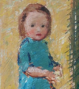 Zittend kindje in een deuropening van L. Bosmans