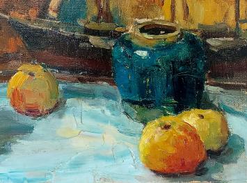 Kunst van Léon Lommaert, stilleven olie op canvas