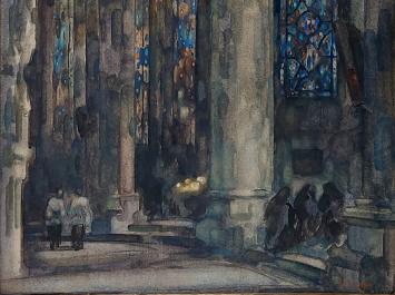 Louis Charles Crespin met een schilderij in waterverf