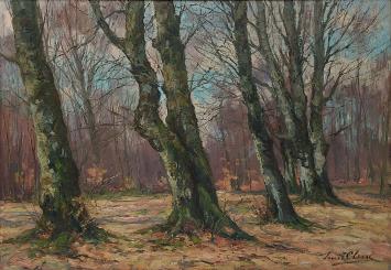Louis Clesse met een olieverschilderij