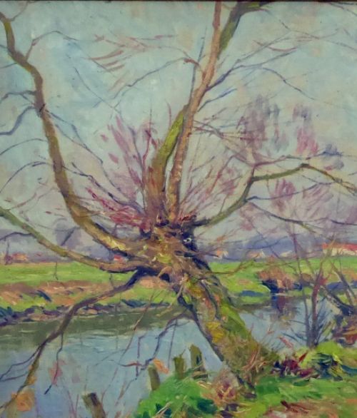 Louis Clesse met een olieverschilderij