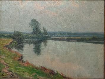 Louis Clesse met een olieverschilderij