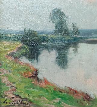 Peintre belge Louis Clesse avec peinture