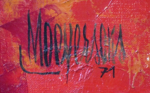 Louis Moeyersons met een olieverschilderij uit 1971