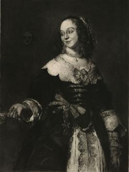 Louis Peeters met een grote ets naar adellijke dame van Frans Hals