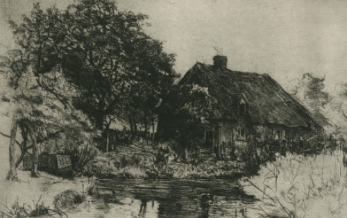 Louis Peeters met een ets van Borhem