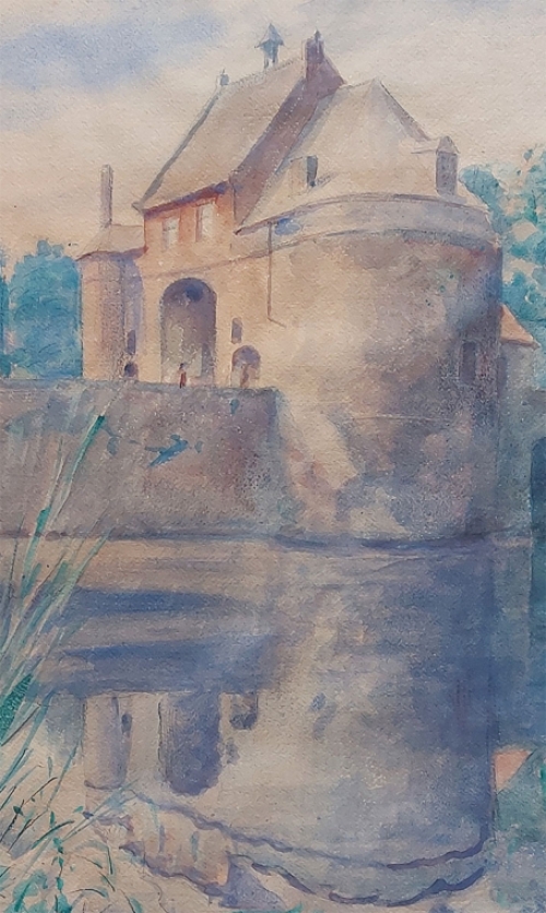 Aquarel van een toren van Louis Titz kopen