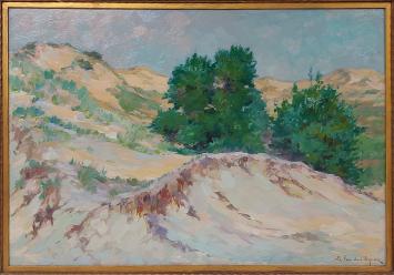 Olieverfschilderij van de Belgische schilder Louis Van den Eynde, duinen aan zee