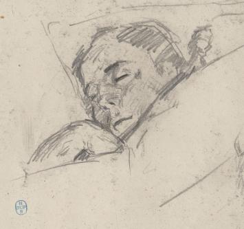 Lucien van der Borcht met een slapende man