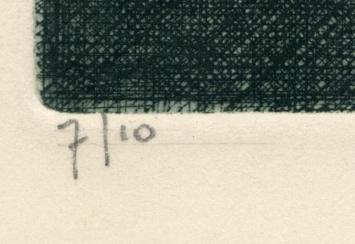 Ets in blauwe groene inkt