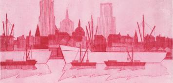 Boten op Antwerpse rechteroever, ets van L. Smets