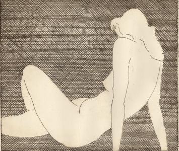 De Belgische etser Léon Smets met een grafisch kunstwerkje