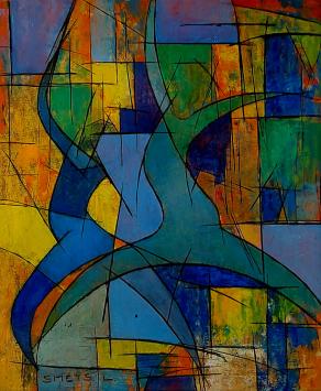 De Belgische schilder Léon Smets met een kunstwerkje
