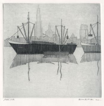 Een gesigneerde ets van Léon Smets