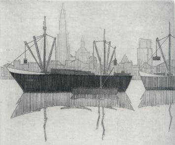 Mechelse kunstenaar L. Smets met een grafisch kunstwerk