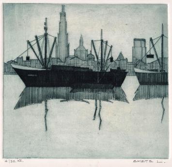 Een gesigneerde ets van Léon Smets