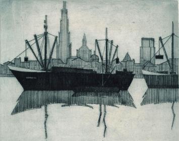 Mechelse kunstenaar L. Smets met een grafisch kunstwerk