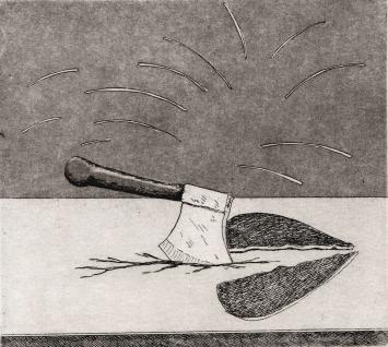 Luc Piron met een fijn kunstwerk op papier