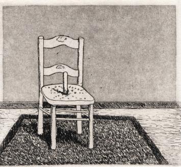 Luc Piron met een fijn kunstwerk op papier