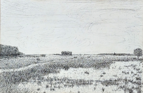 Lucien Calus  met een landschapstekening