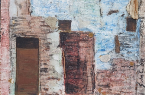 Lucien Calus met een schilderij