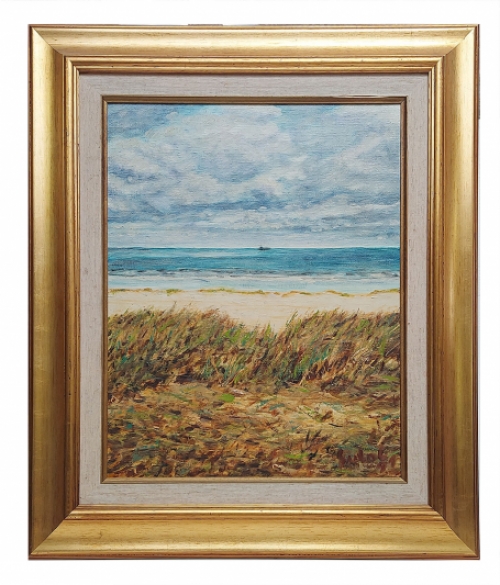 Schilderij met een zeegezicht van de Belgische schilder Lucien Calus  kopen