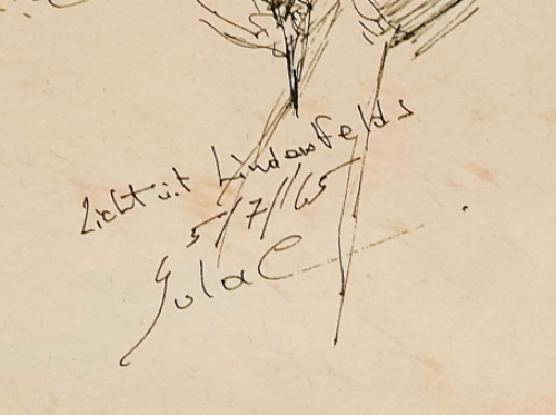 Lucien Calus  met een pentekening
