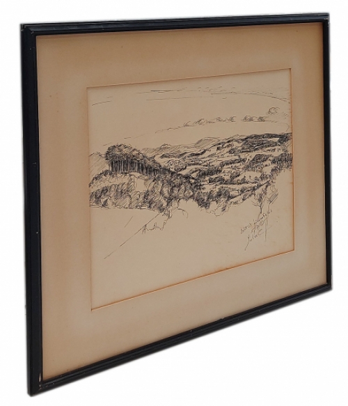 De Belgische kunstenaar Lucien Calus met een tekening