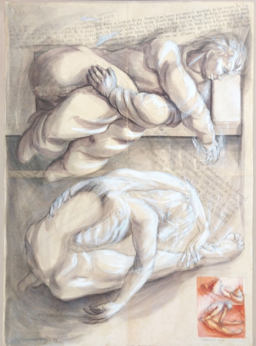 Lucien Massaert met een groot kunstwerk op doek