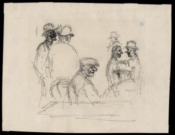19de -eeuwse potloodschets van pratende mannen