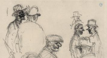 Lucien van der Borcht met een schets uit 1895