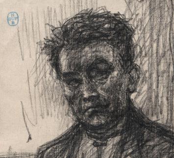 Lucien van der Borcht met een tekening +/- 1900