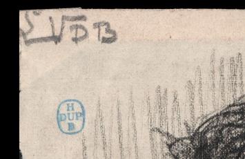 Schets van Lucien van der Borcht met verzamelstempel