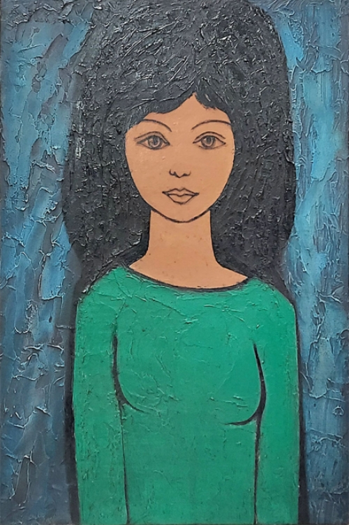 Lucien Calus met een expressionistisch schilderij