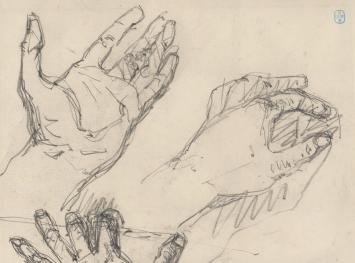 Lucien van der Borcht met een tekening +/- 1895