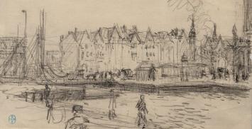 Lucien van der Borcht met een schets uit 1895