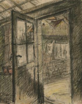 Lucien van der Borcht met een schets van rond 1900