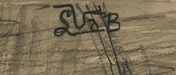 Lucien van der Borcht met een schets van rond 1900