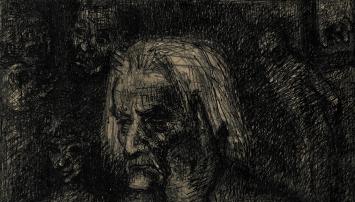 Lucien van der Borcht met een tekening