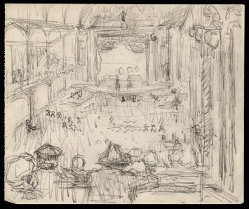 19de -eeuwse potloodschets van een theater