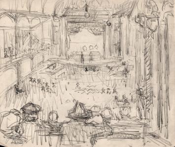 Schets, theater van de Belgische kunstenaar Lucien van der Borcht