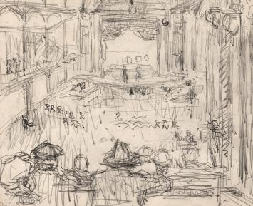 Lucien van der Borcht met een schets uit 1895