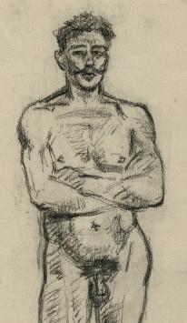 Lucien van der Borcht met een naaktstudie van een man