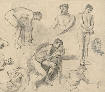 Schetsen van naakte mannen in poses