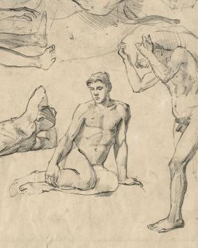 Studietekeningen, naakte mannen (voor en achter) +/- 1895
