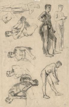 Studietekeningen, naakte mannen (voor en achter) +/- 1895